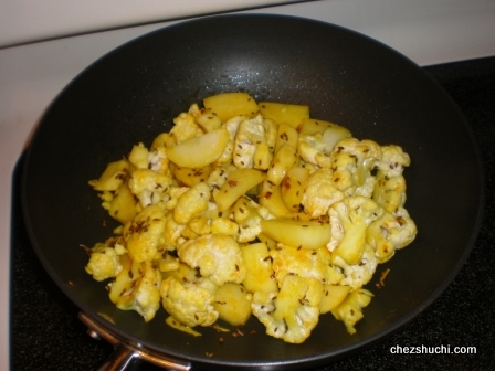 Frying Gobhi Aloo